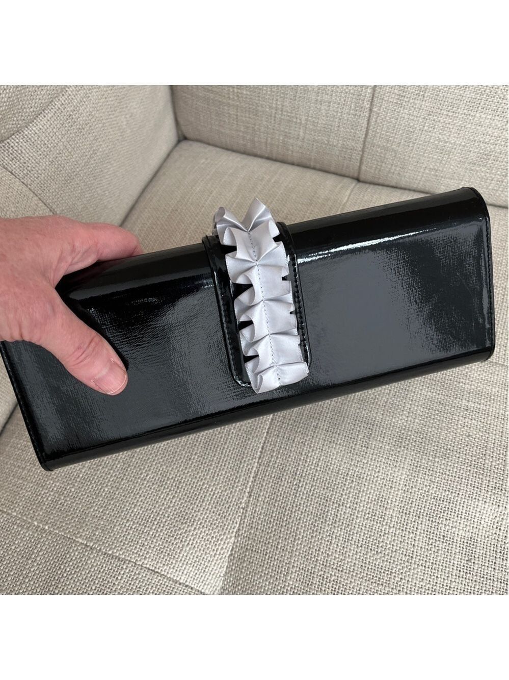 CLUTCH BAG Shiny Black Evening Bag Ruffles (Black or Grey) Hard Sided Occasion